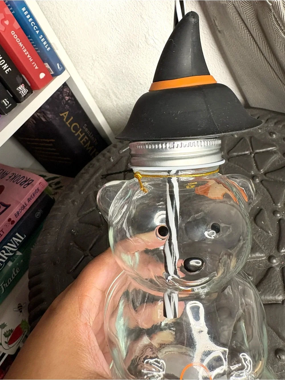 Halloween Glass Bear Tumbler With Removable Witch Hat Black and Orange 19oz